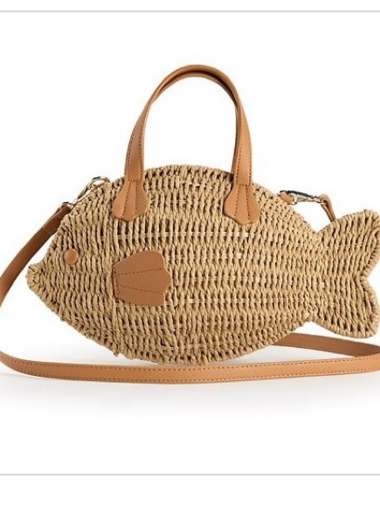 LC Lauren Conrad Handbags - LC Lauren Conrad Tan Woven Fish-Shaped Straw Clutch